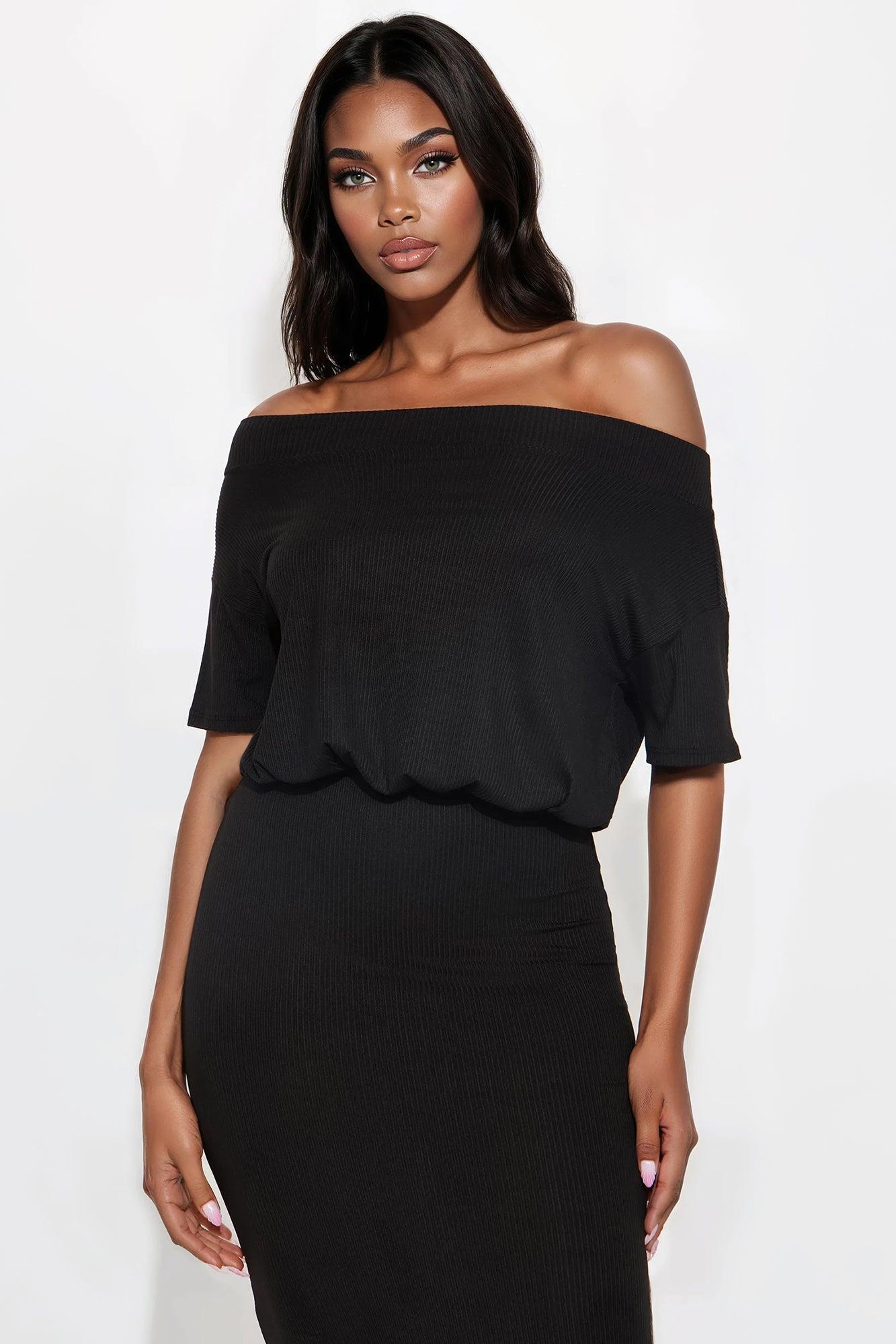 Julia One Shoulder Ribbed Maxi Dress - Black Product Image