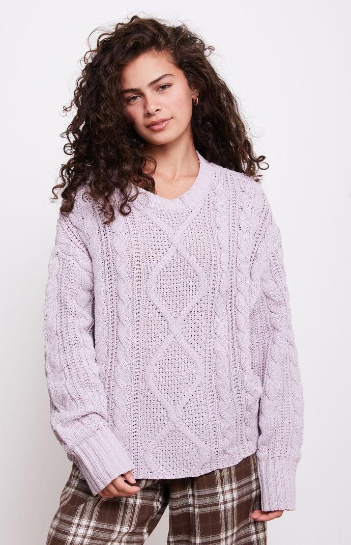 Women's Violet Cable Knit Boxy Sweater Product Image