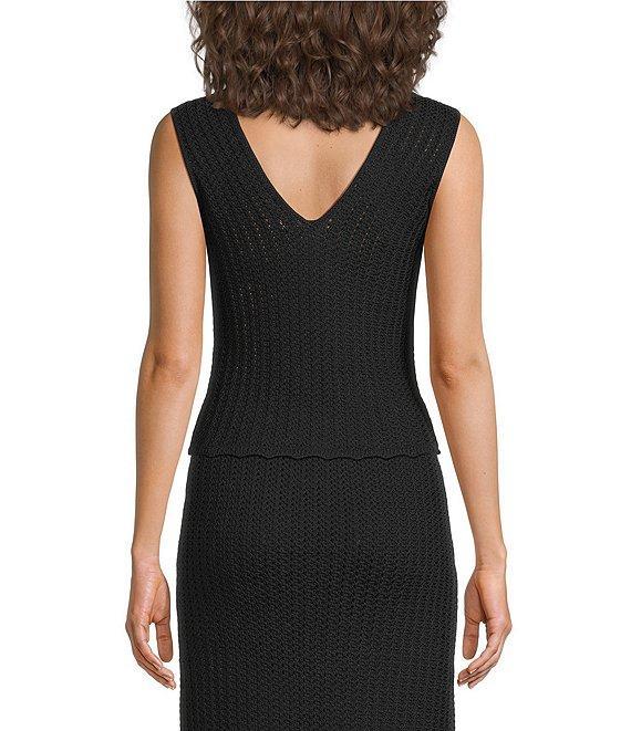 Lucy Paris Nara Crochet Knit 3D Rosette V-Neck Sleeveless Coordinating Crop Tank Product Image