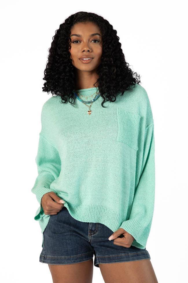 Tell Me Everything Aqua Oversized Pocketed Light Weight Sweater SALE Product Image