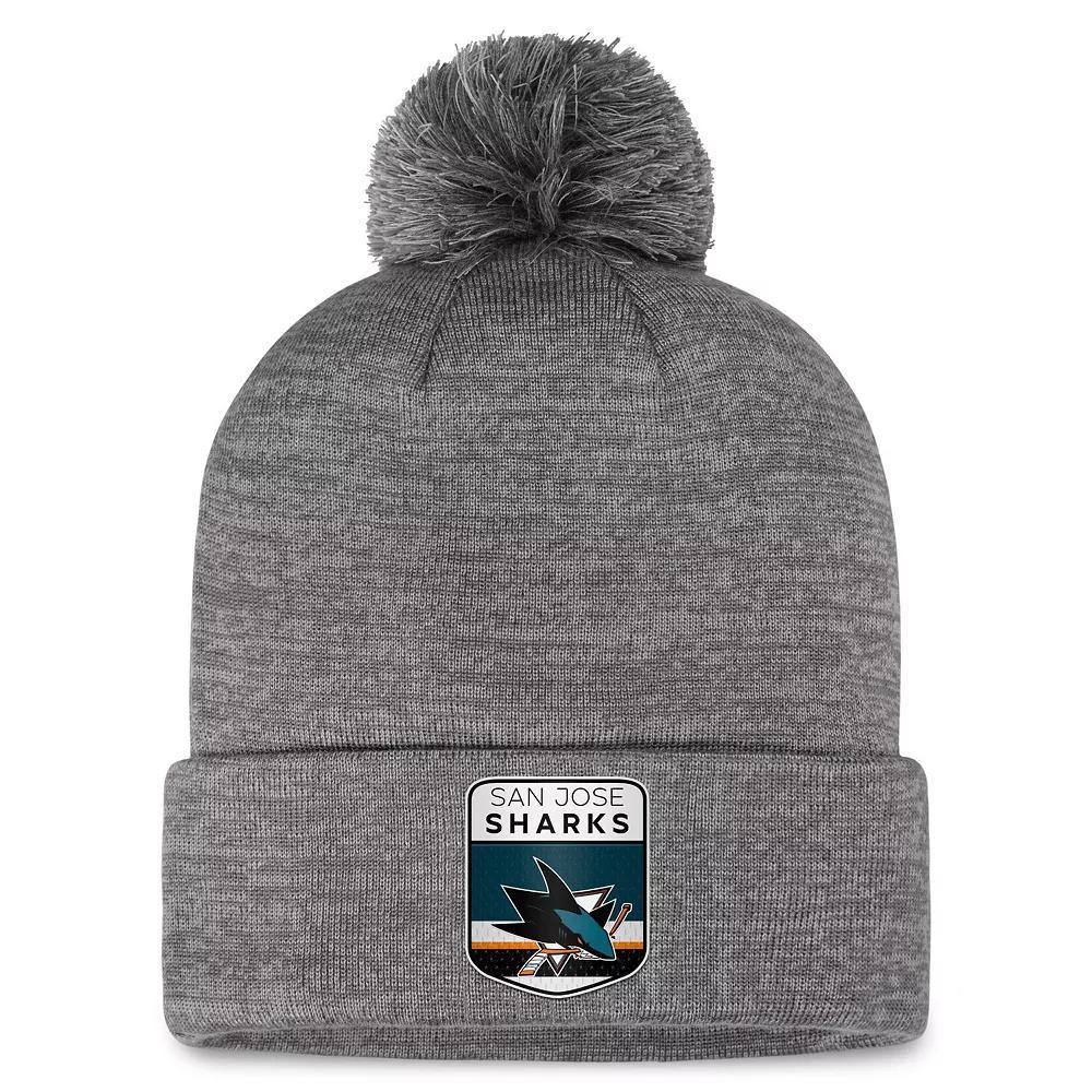 Men's Fanatics Branded  Gray San Jose Sharks Authentic Pro Home Ice Cuffed Knit Hat with Pom, Sks Grey Product Image