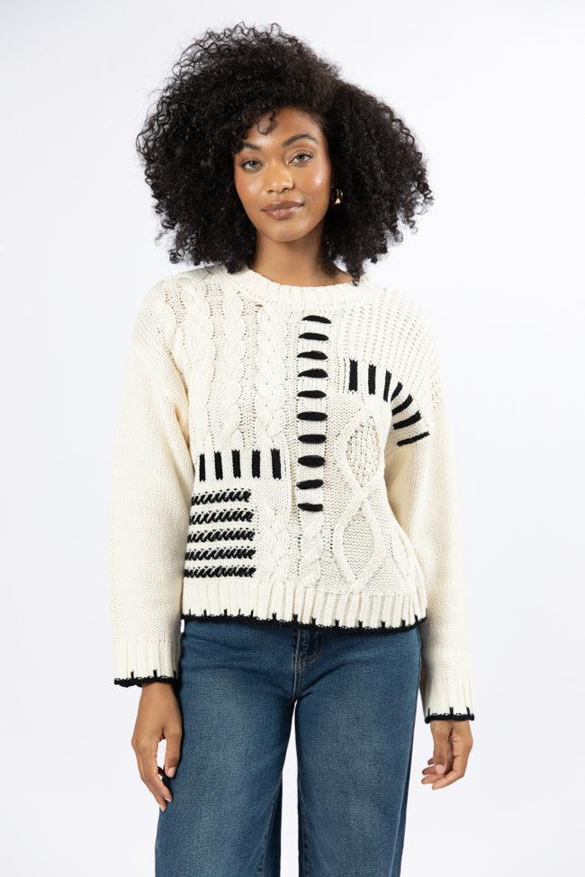 Hand In My Hand Ivory and Black Contrast Stitch Detail Sweater FINAL SALE Product Image