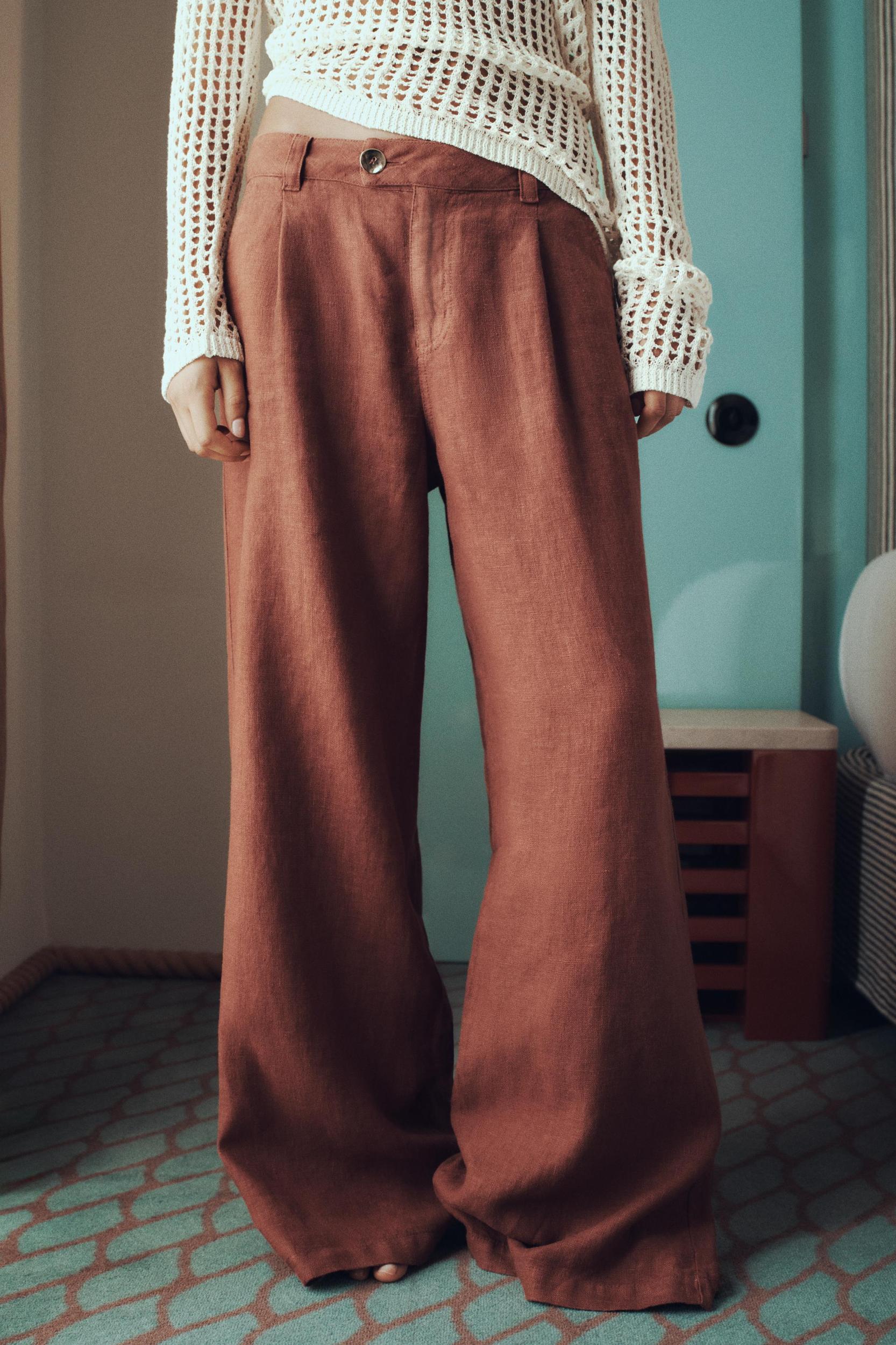 WIDE LEG 100% LINEN PANTS Product Image