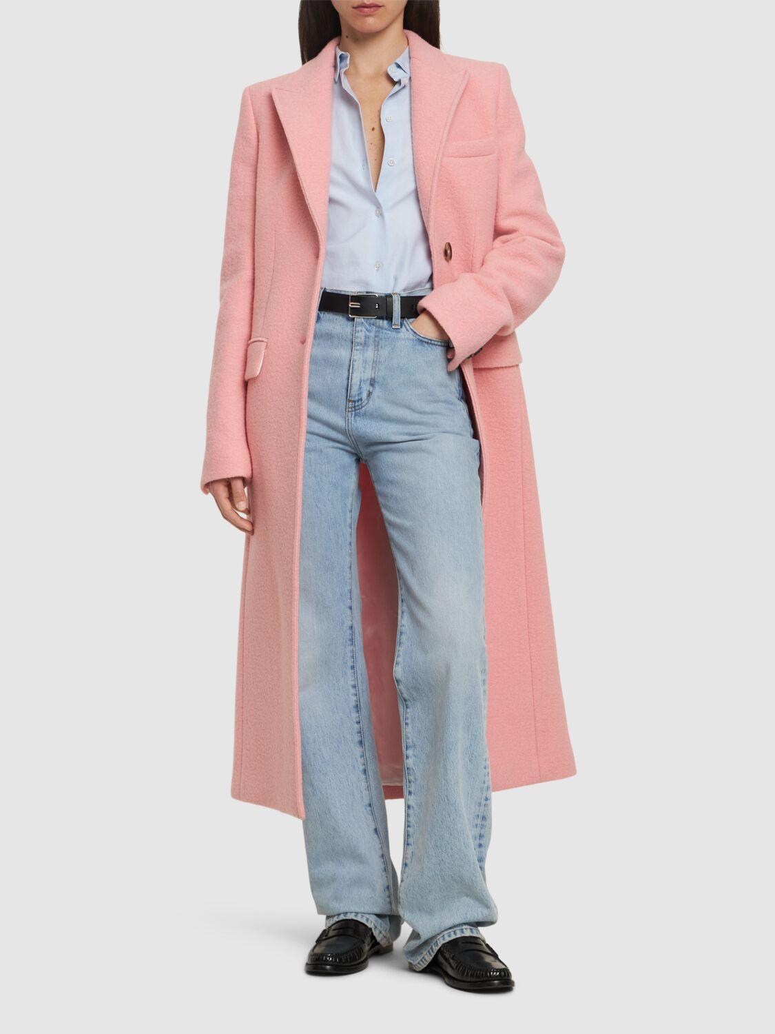 MSGM Wool Felt Single Breast Long Coat In Light Pink Product Image