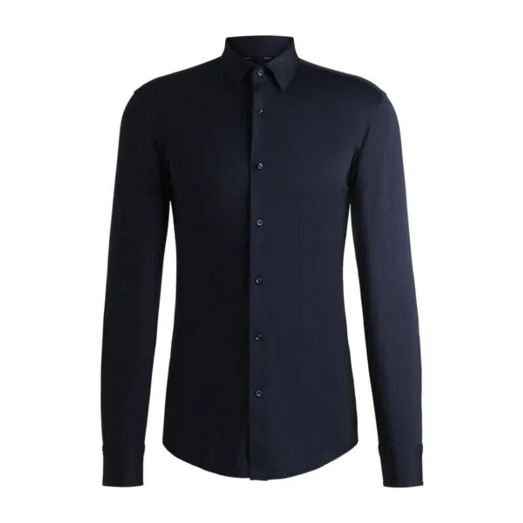 HUGO BOSS Slim-fit Shirt In Melange Performance-stretch Jersey In Dark Blue Product Image
