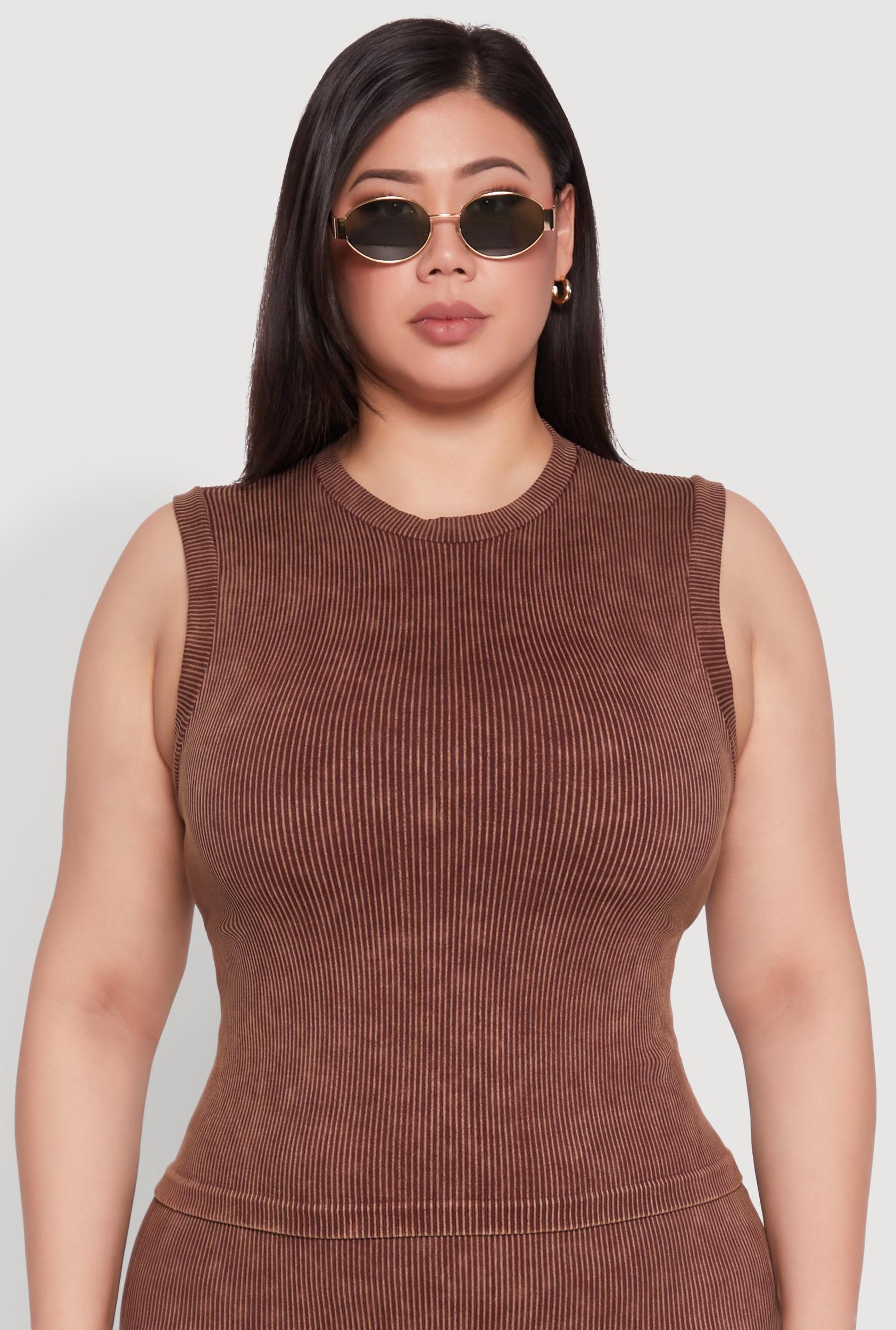 Womens Plus Size Mineral Wash Ribbed Knit Tank Top Product Image