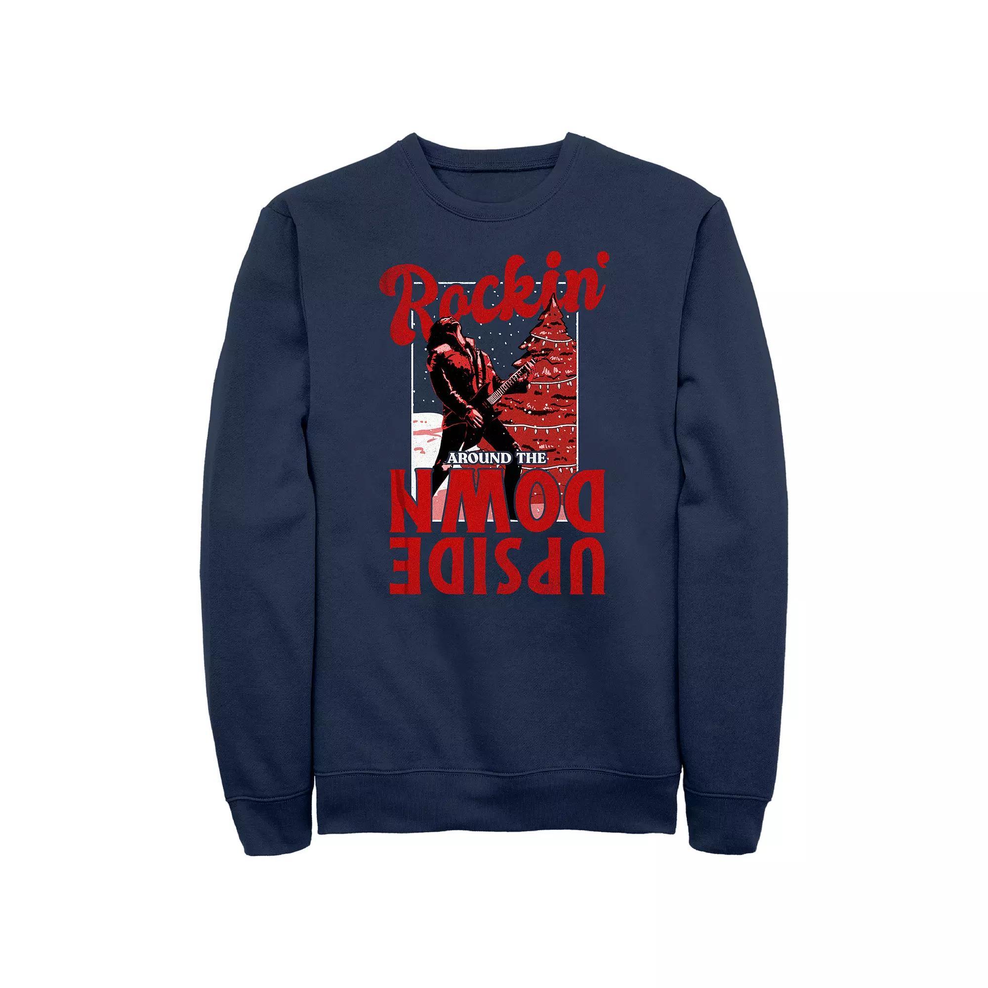 Men's Stranger Things Rockin' Around The Upside Down Graphic Fleece, Size: Medium, Blue Product Image
