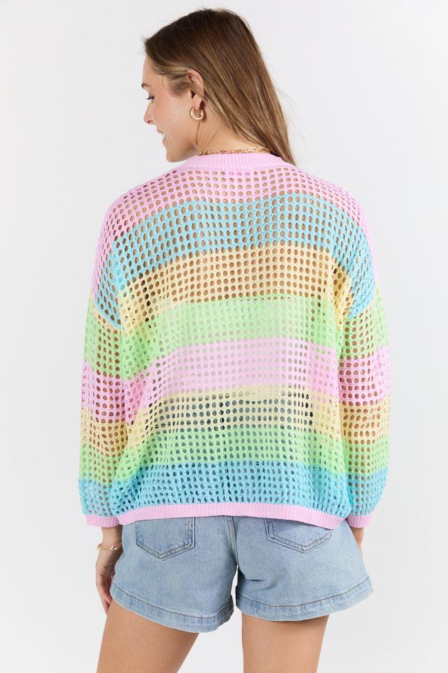 More To Come Open Knit Stripe Crew Neck Sweater Product Image