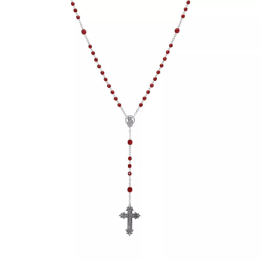 Symbols of Faith Silver-tone Dark Red Bead Crucifix Rosary, Womens Product Image