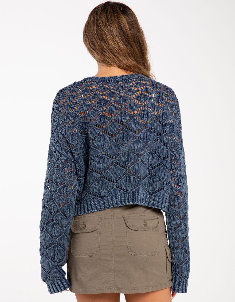FULL TILT Womens Open Weave Washed Pullover - NAVY Product Image