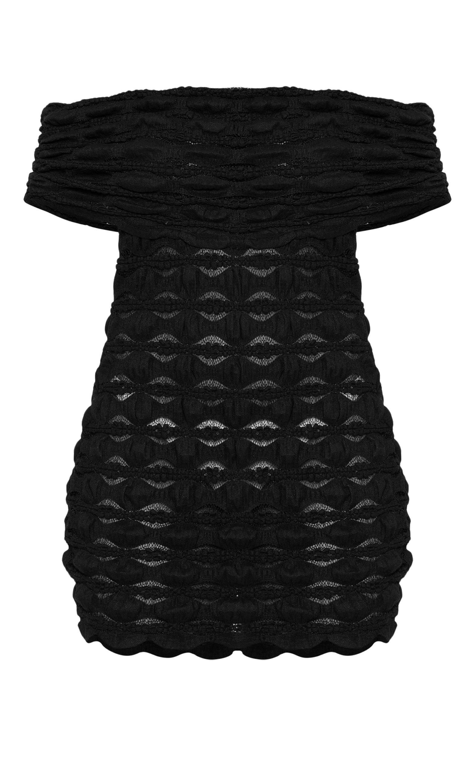 Black Textured Bubble Jersey Bardot Bodycon Dress Product Image