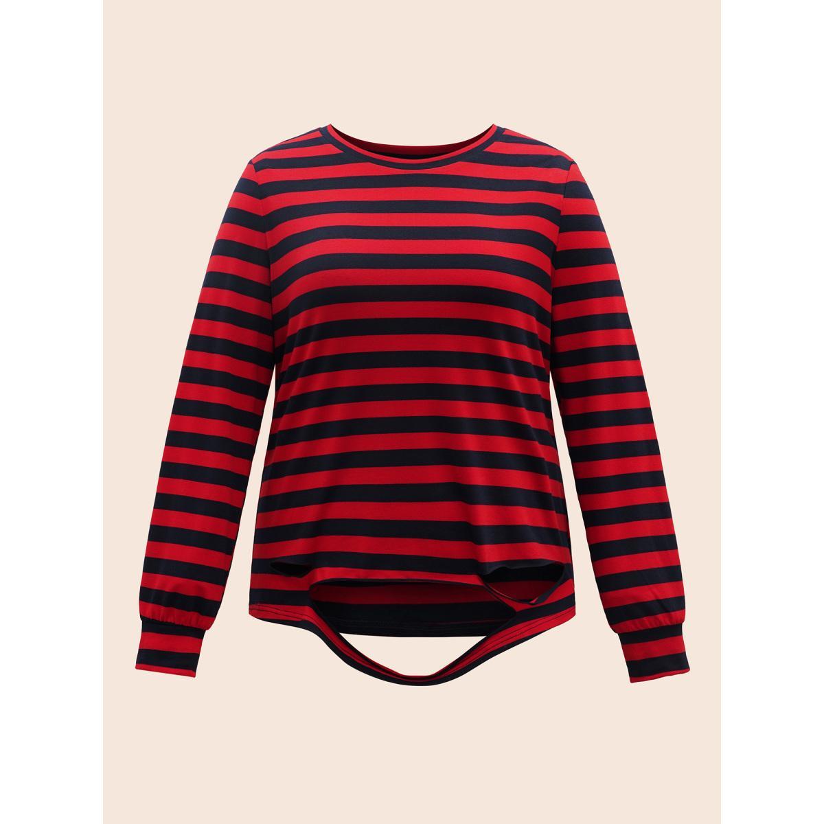 Plus Size Striking Striped Relaxed Fit T-shirt Brightred Women Casual Distressed Round Neck Everyday T-shirts BloomChic 26/4X Product Image