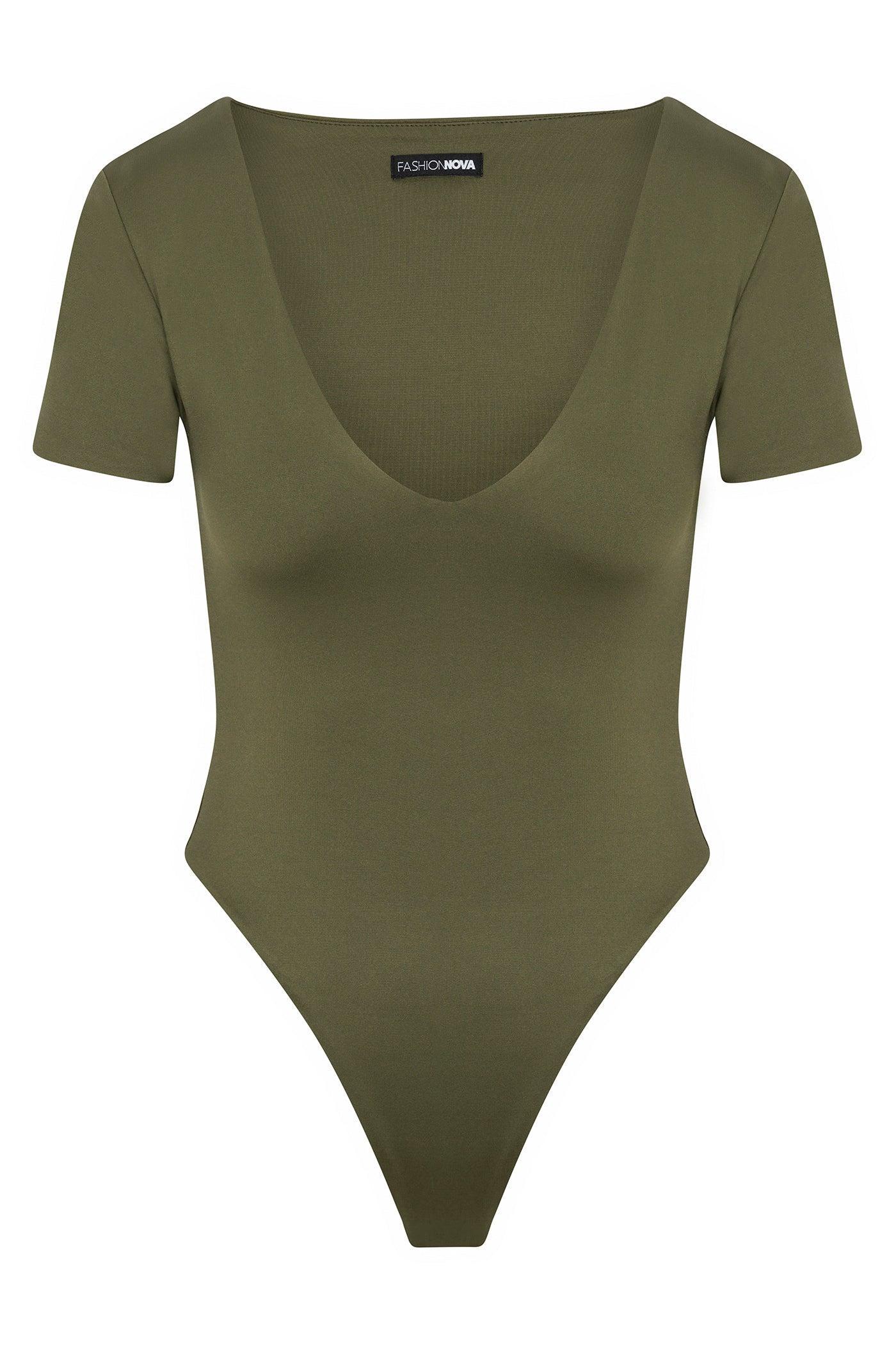 Contour Double Lined Short Sleeve High Cut Bodysuit - Military Green Female Product Image