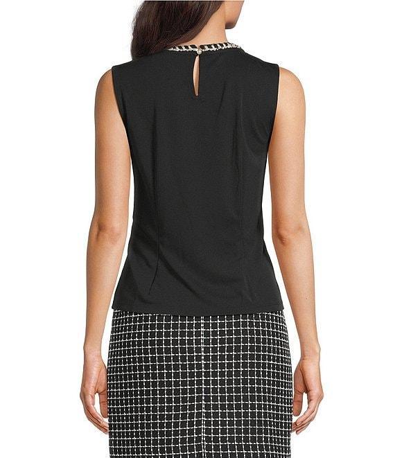 KARL LAGERFELD PARIS Knit Round Neck Long Sleeve Embellished Top Product Image