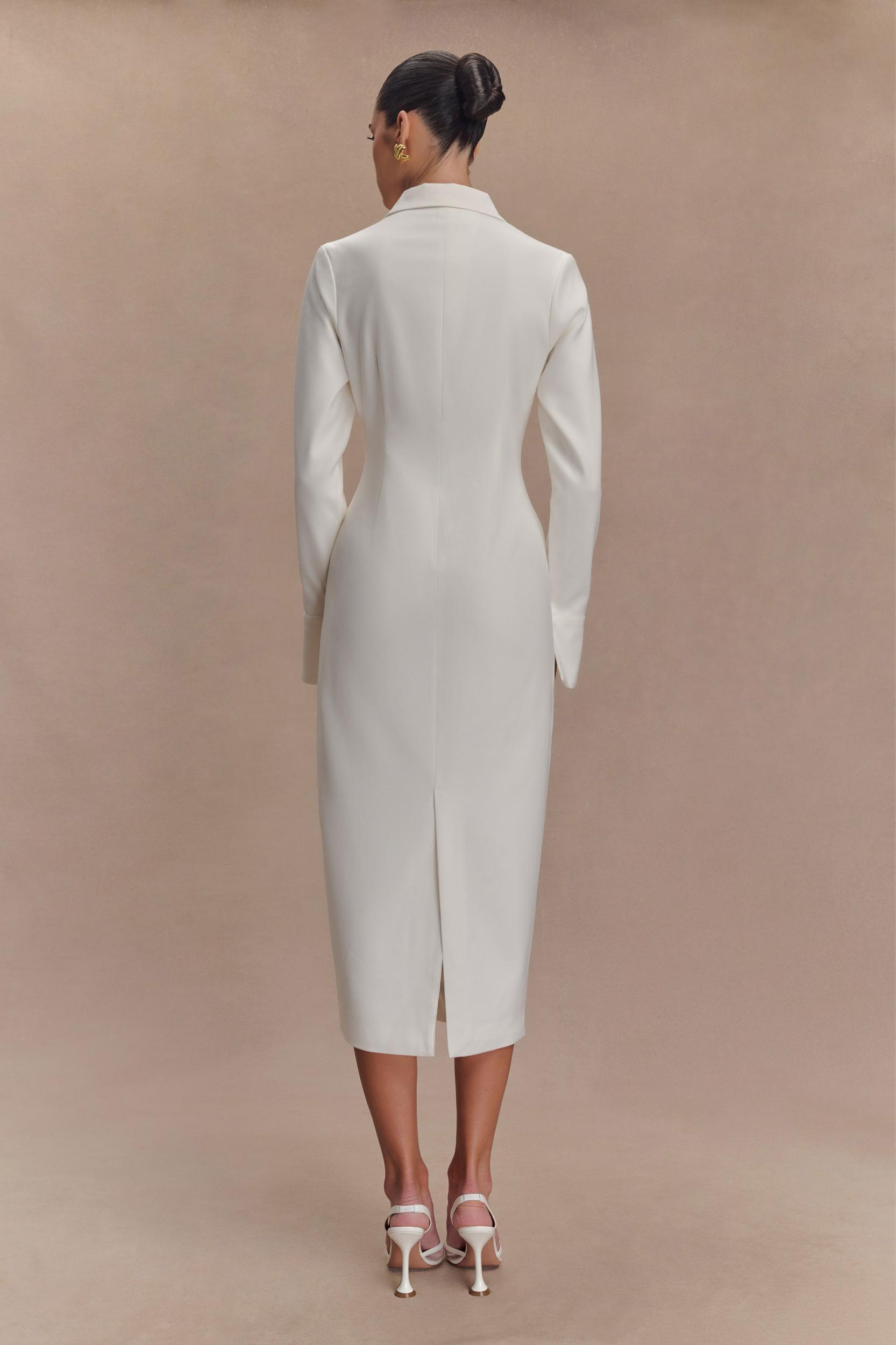 Dorian Fitted Shirt Midi Dress - White Product Image