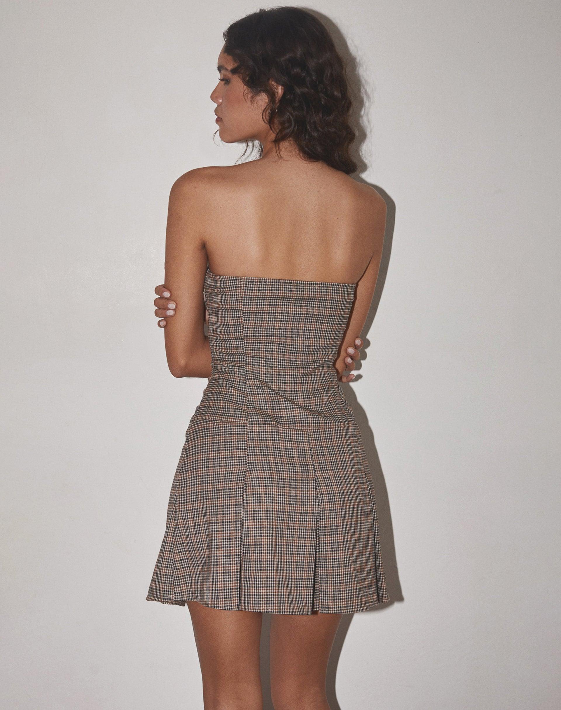 Panola Mini Dress in Micro Check Brown Female Product Image