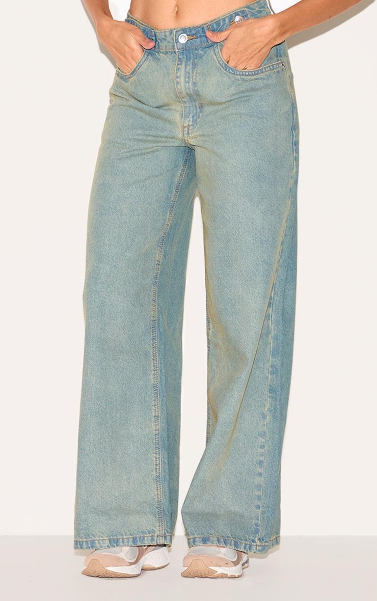Vintage Mid Rise Button Waistband Wide Leg Jeans Product Image