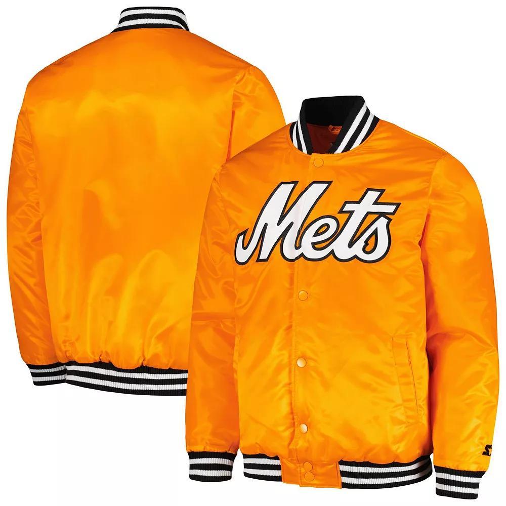Men's Starter Orange New York Mets Cross Bronx Fashion Satin Full-Snap Varsity Jacket, Size: Medium Product Image