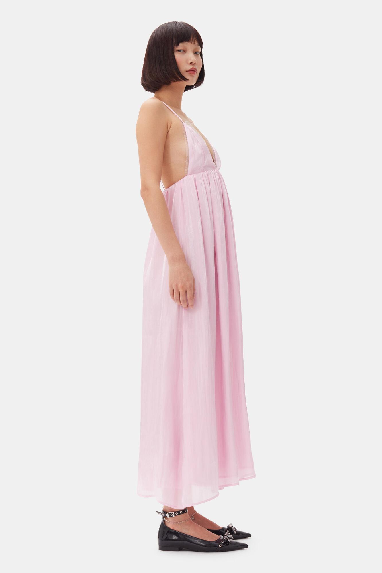 Pink Satin Strap Dress Product Image