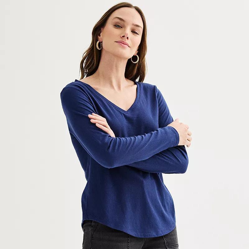 Petite Sonoma Goods For Life® Everyday Long Sleeve V-Neck T-Shirt, Women's, Size: XXL Petite, Blue Beauty Product Image