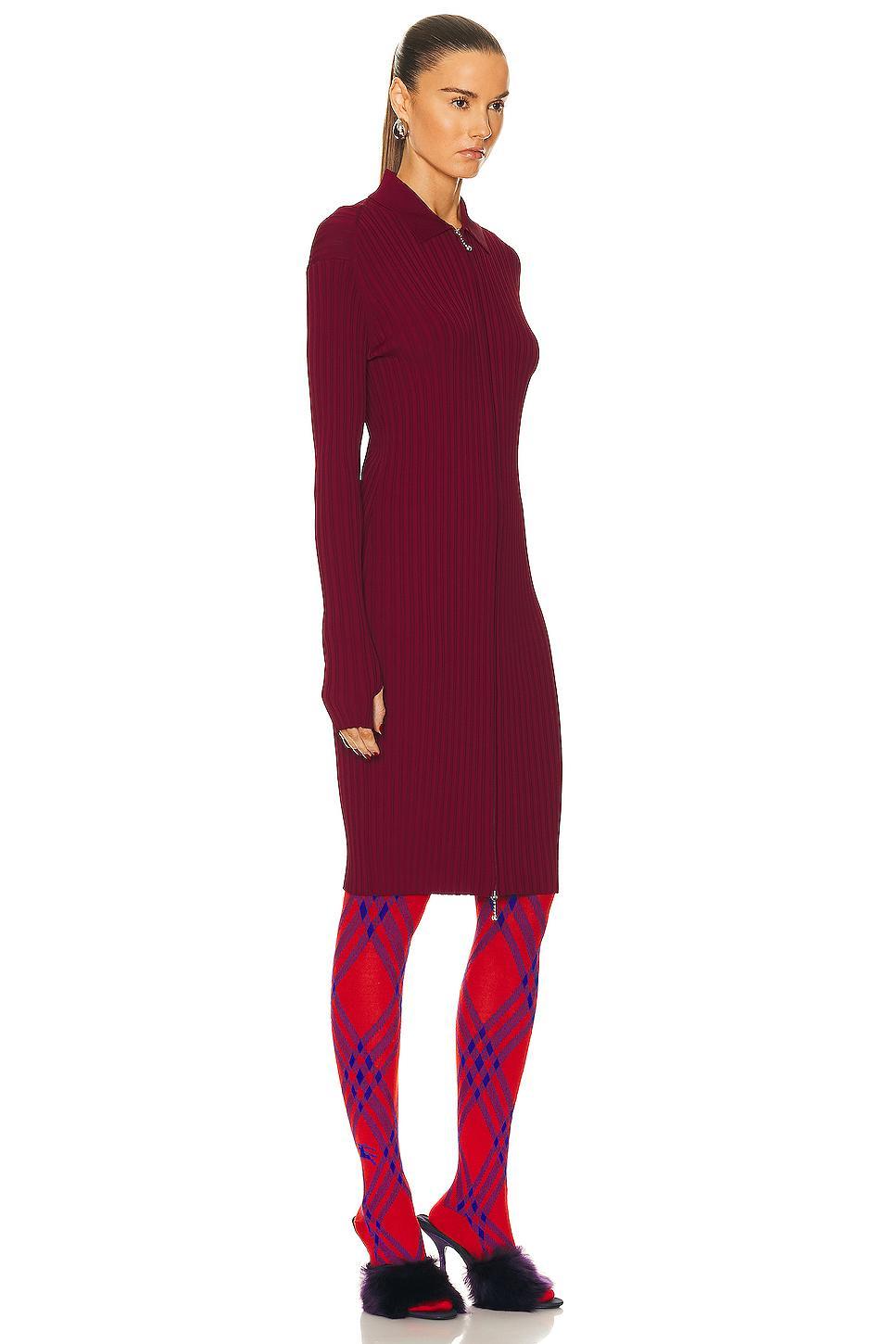 Burberry Ribbed Long Sleeve Dress in Burgundy Product Image