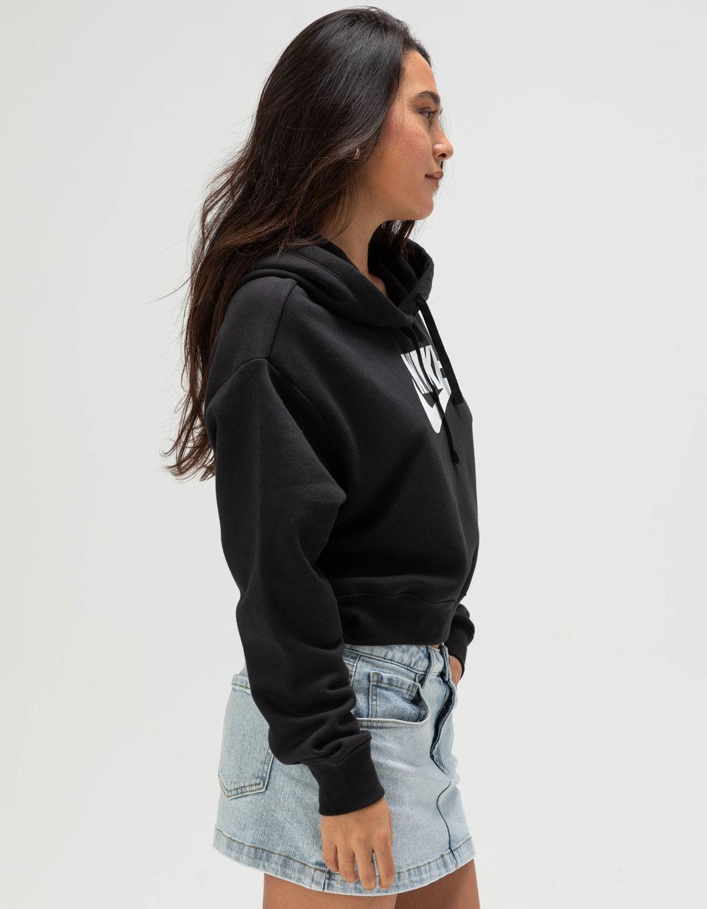 NIKE Club Fleece Womens Crop Hoodie - BLK/WHT Product Image