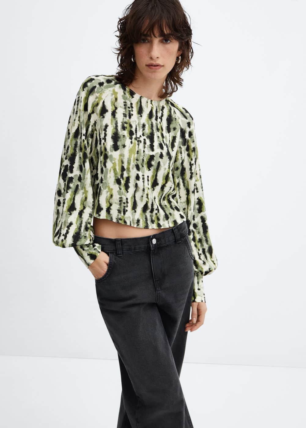 Mango Womens Bow Printed Blouse Product Image