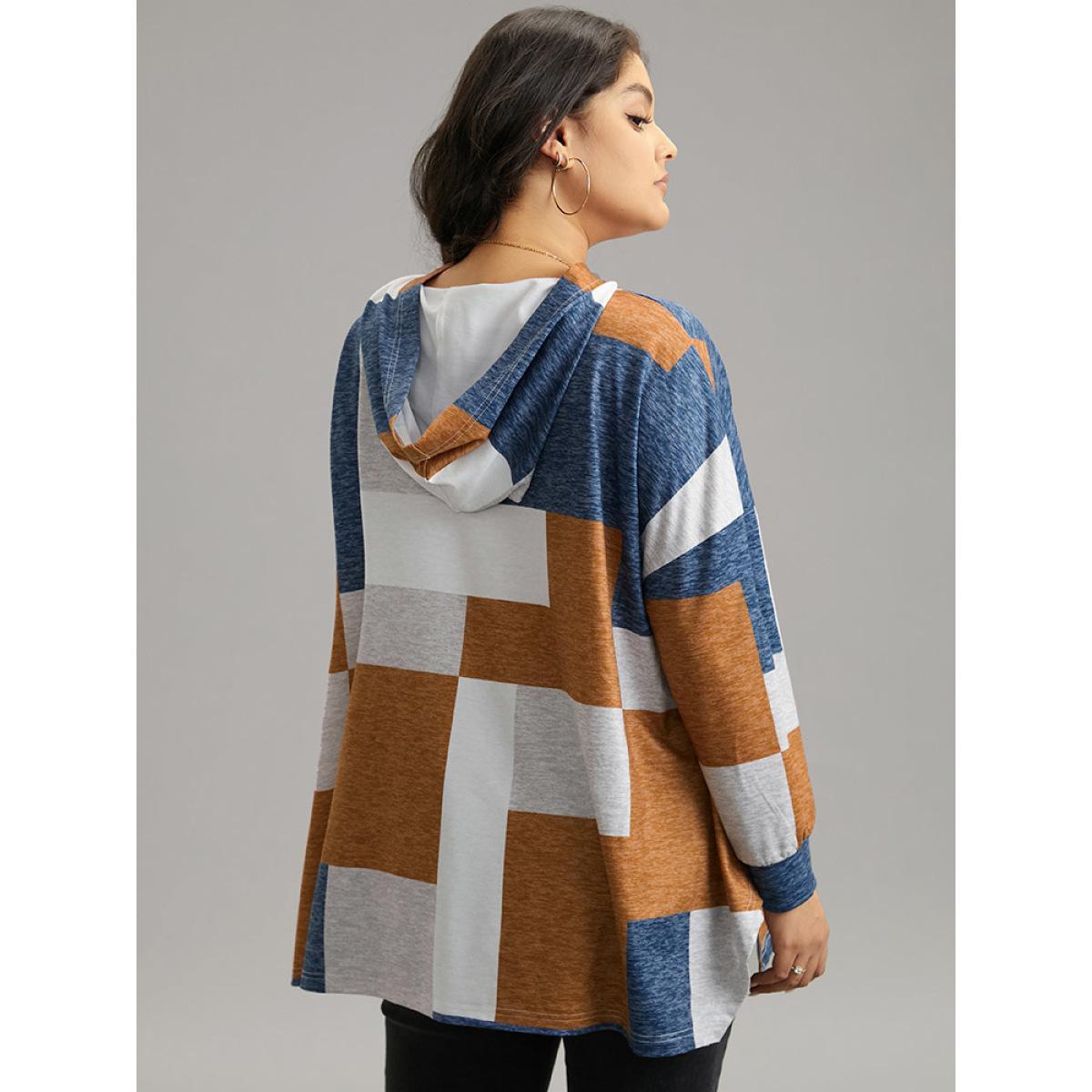 Plus Size Colorblock Contrast Hooded Drop Shoulder Sweatshirt Women Multicolor Casual Contrast Hooded Everyday Sweatshirts BloomChic 26/4X Product Image