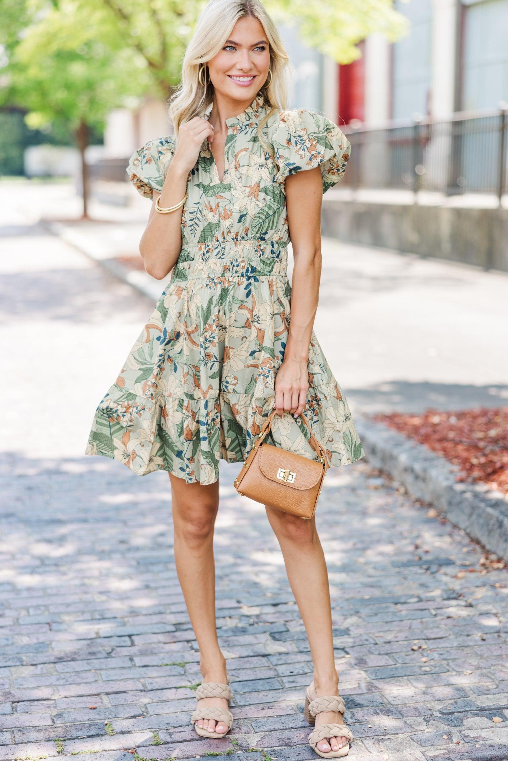 Let's Get Going Sage Green Floral Dress Female Product Image