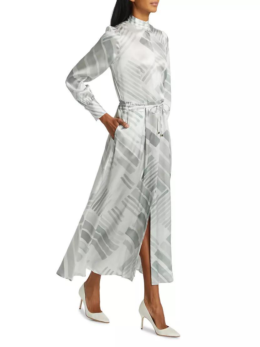 Abstract Silk Long-Sleeve Maxi Dress Product Image