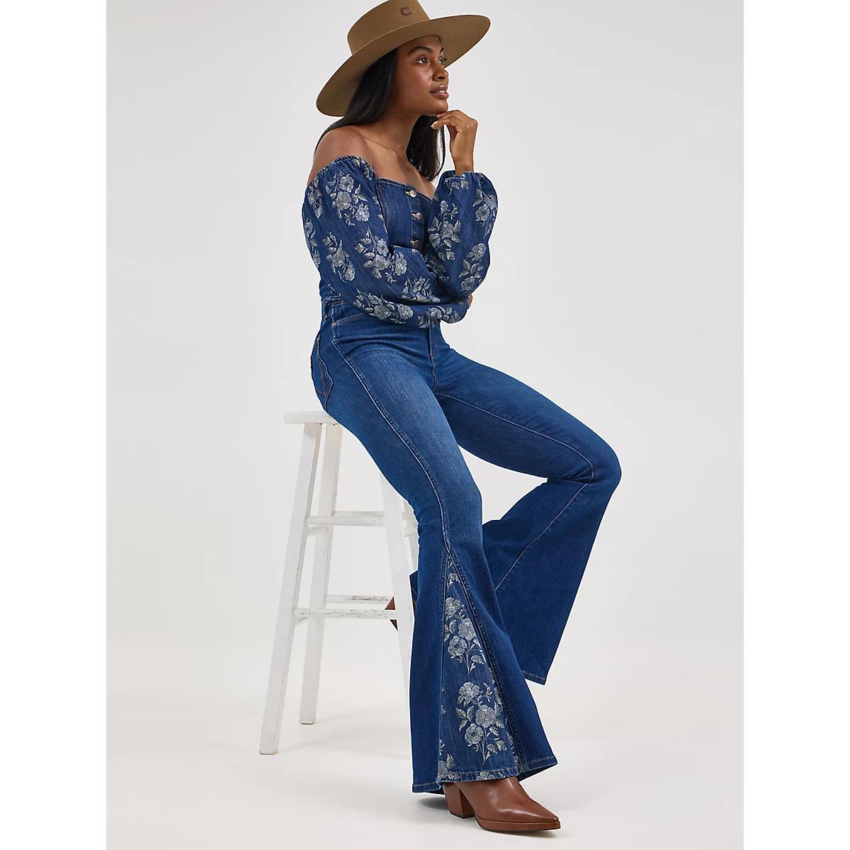 Women's Wrangler Retro® Bailey High Rise Pieced Trumpet Flare Jean | Women's JEANS | Wrangler® Product Image