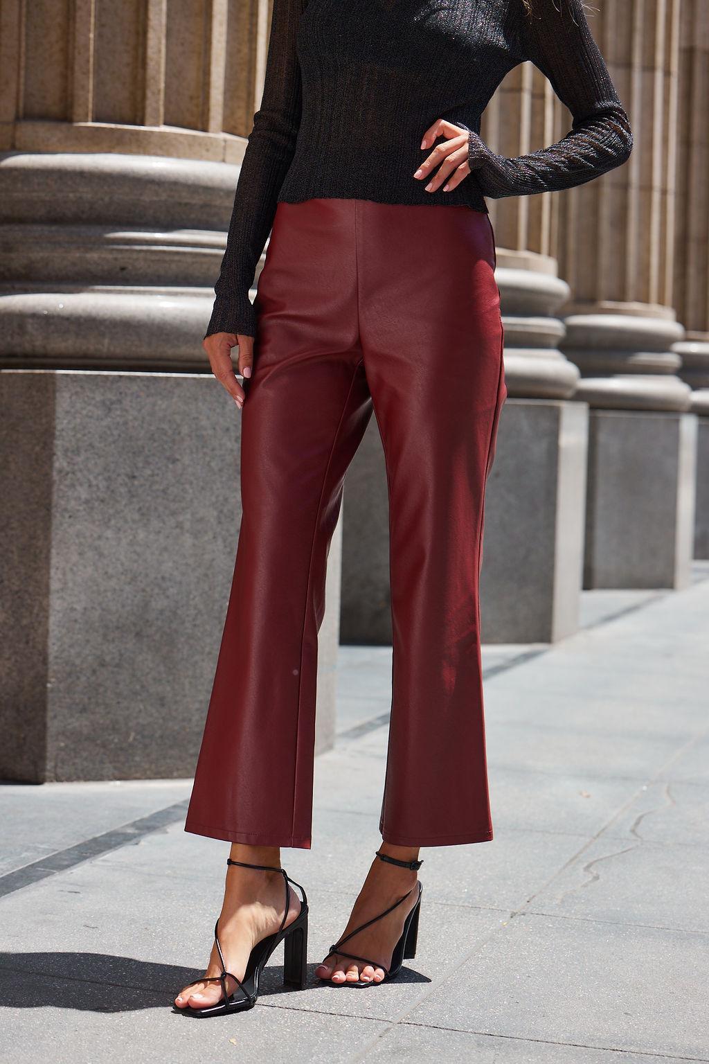 Hayden Burgundy Faux Leather Pants Product Image