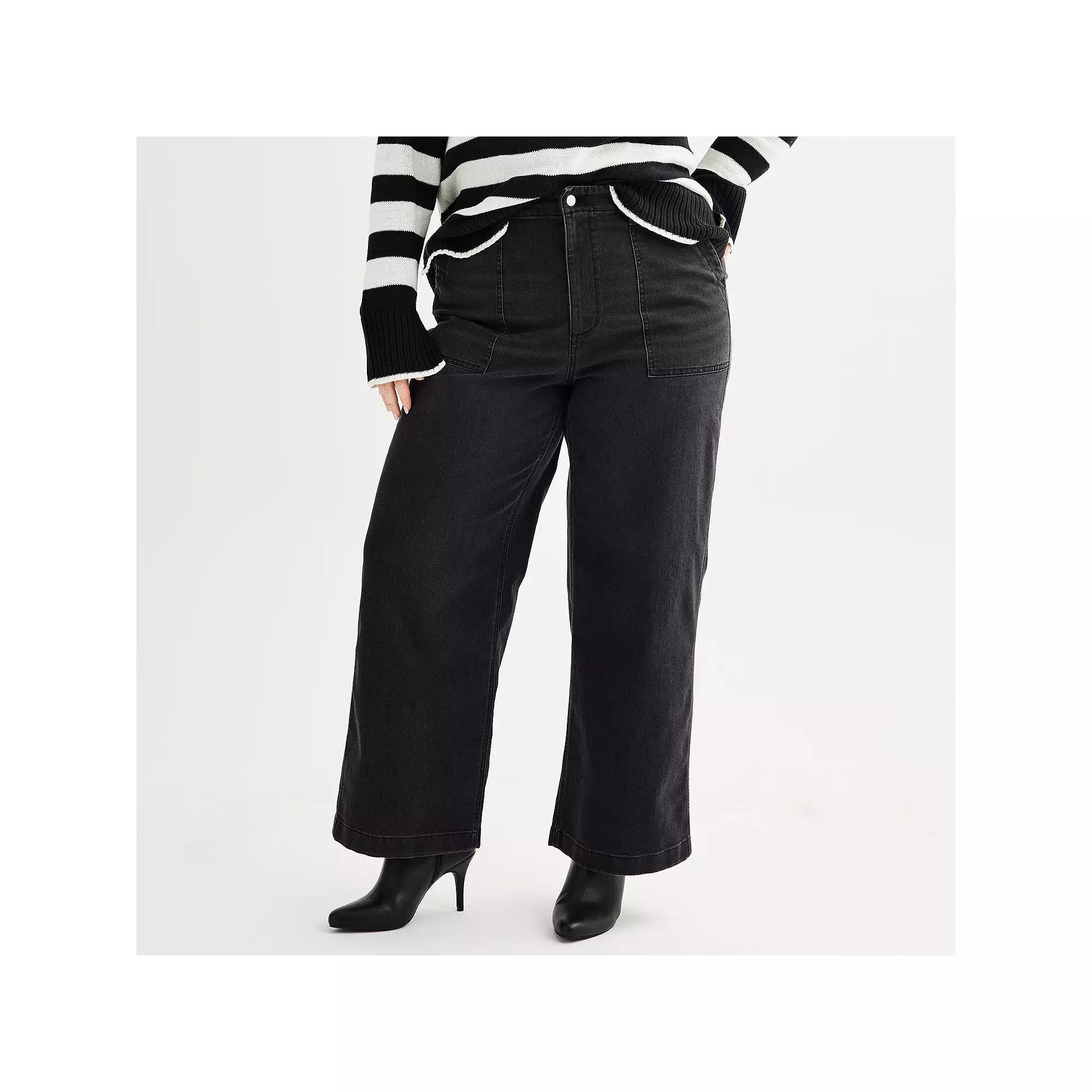 Plus Size Sonoma Goods For Life® Utility Wide-Leg Pants, Women's, Size: 14 W, Black Wash Product Image