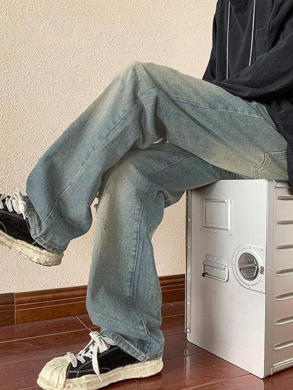 Men's Vintage Distressed Denim Loose Jeans Product Image