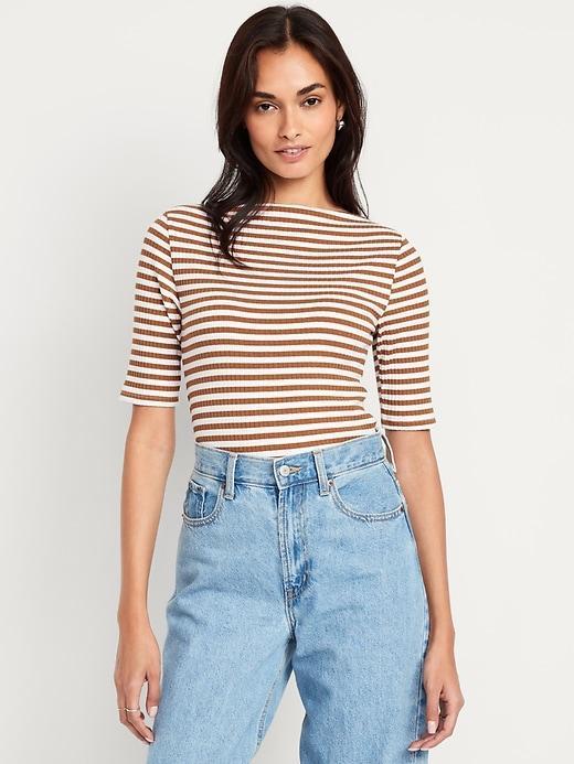 Ribbed Boat-Neck T-Shirt Product Image