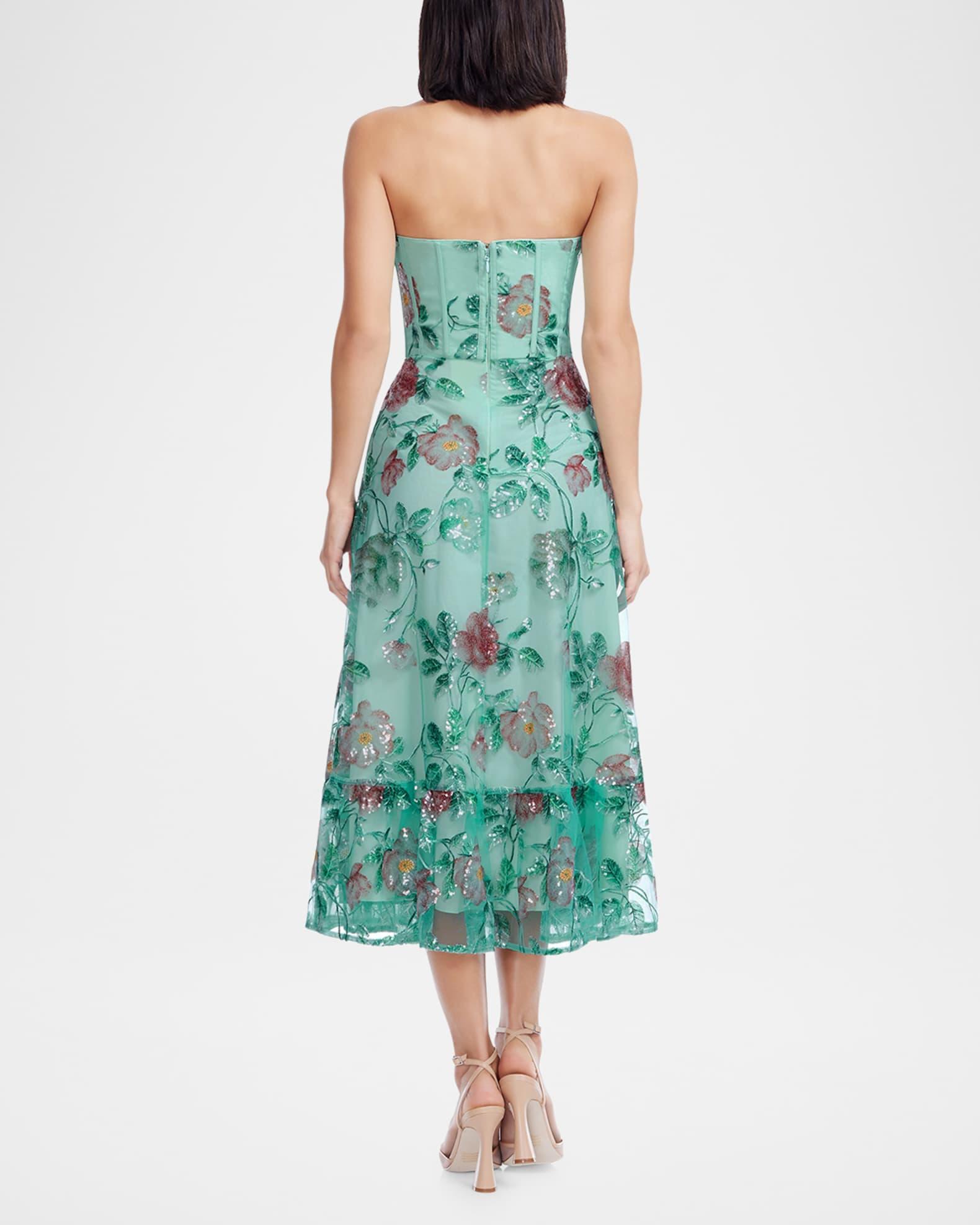 Lauren Flounce Floral Sequin Corset Midi Dress Product Image