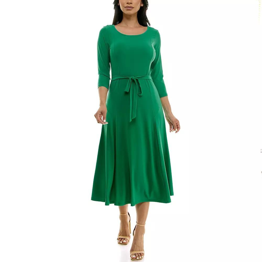 Women's Nina Leonard Sylvia Midi Dress with Sash, Size: Medium, Bright Green Product Image