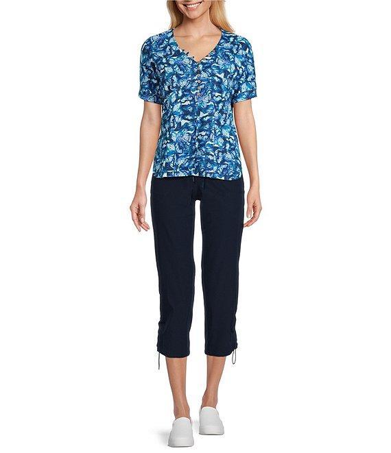 Intro Petite Size Watercolor Butterfly V-Neck Short Sleeve Tee Product Image