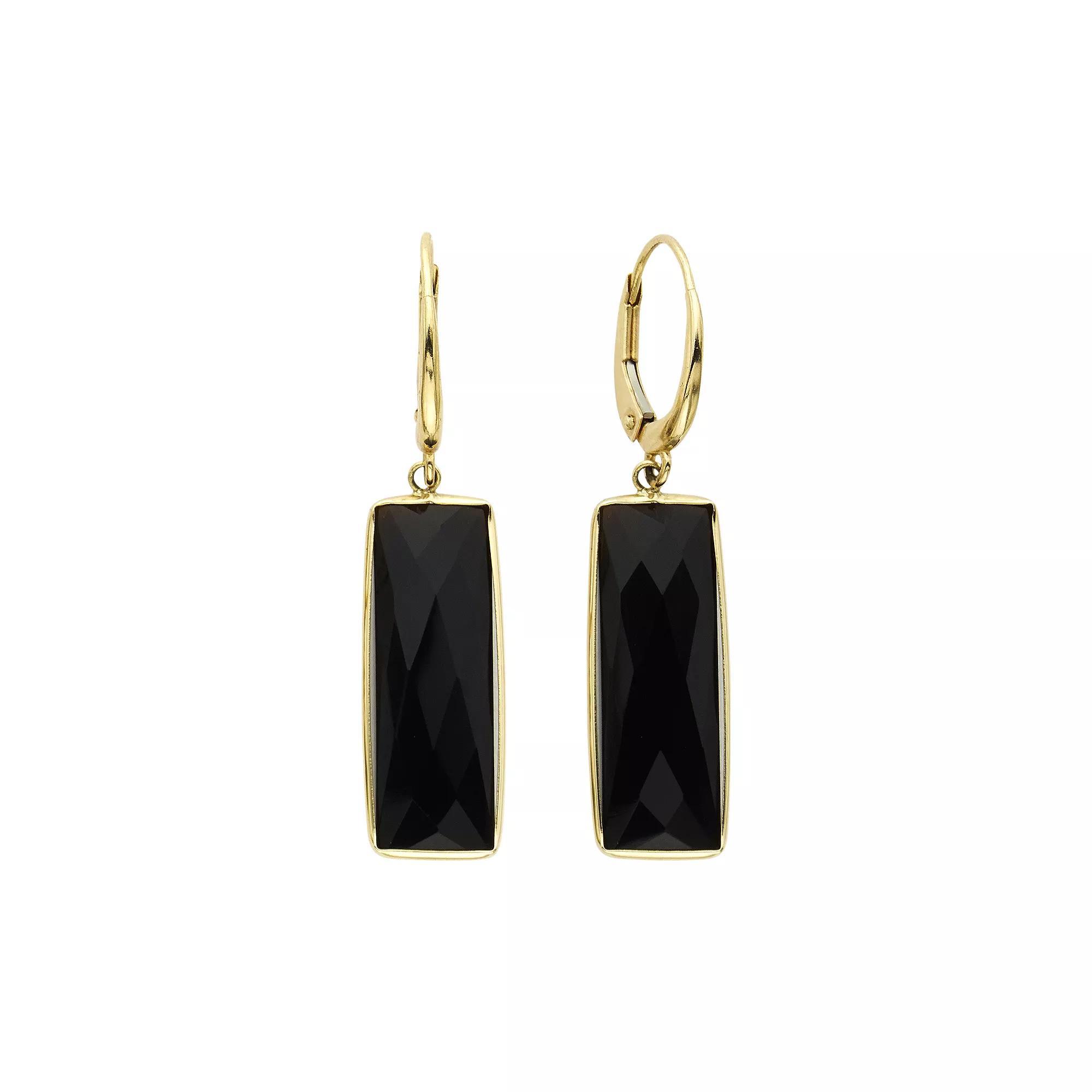 14k Gold Onyx Rectangle Drop Earrings, Women's, Black Product Image