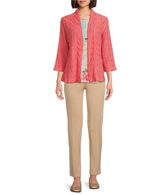 Allison Daley Petite Size 3/4 Sleeve Open-Front Eyelet Knit Cardigan Product Image