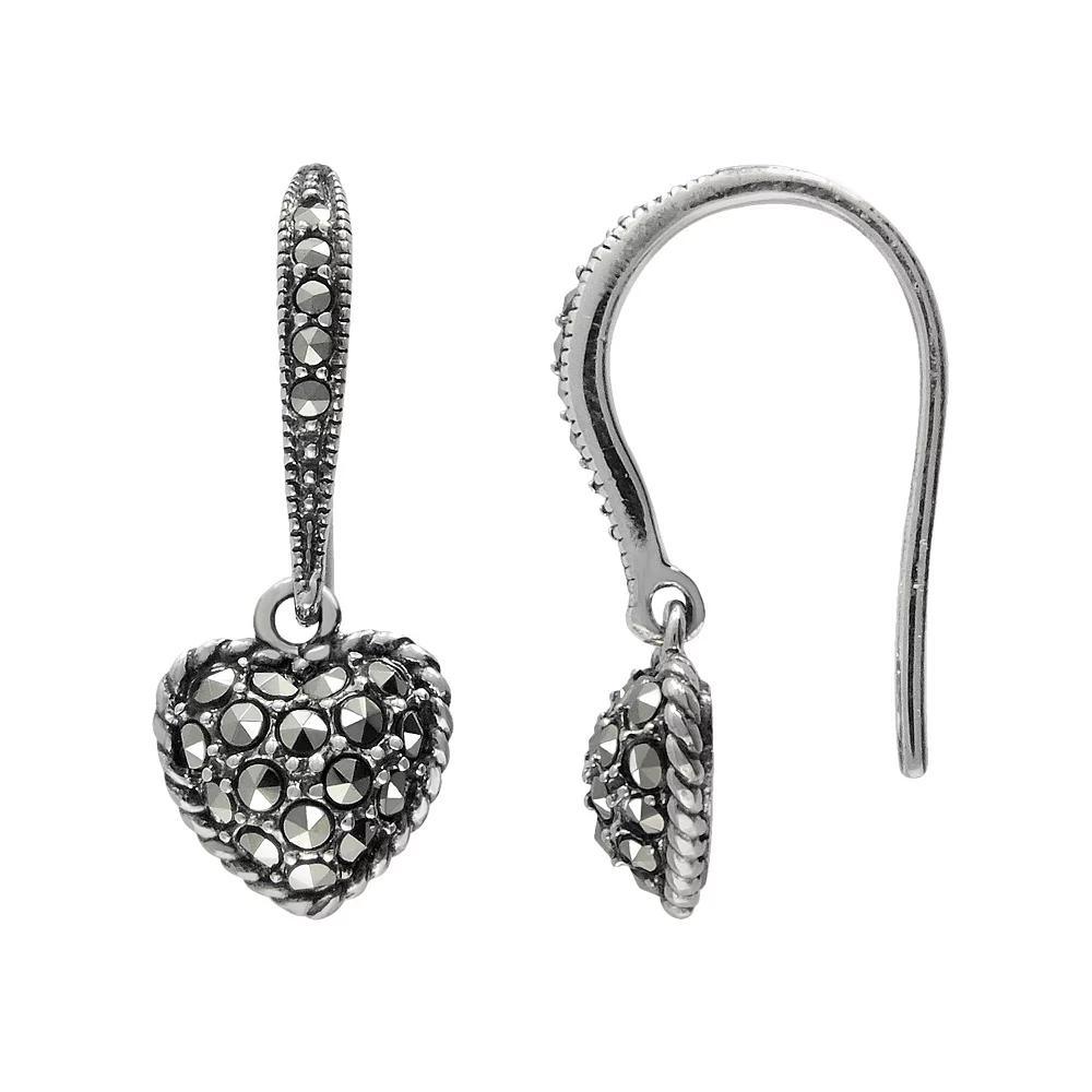 Lavish by TJM Sterling Silver Heart Drop Earrings, Women's, Black Product Image