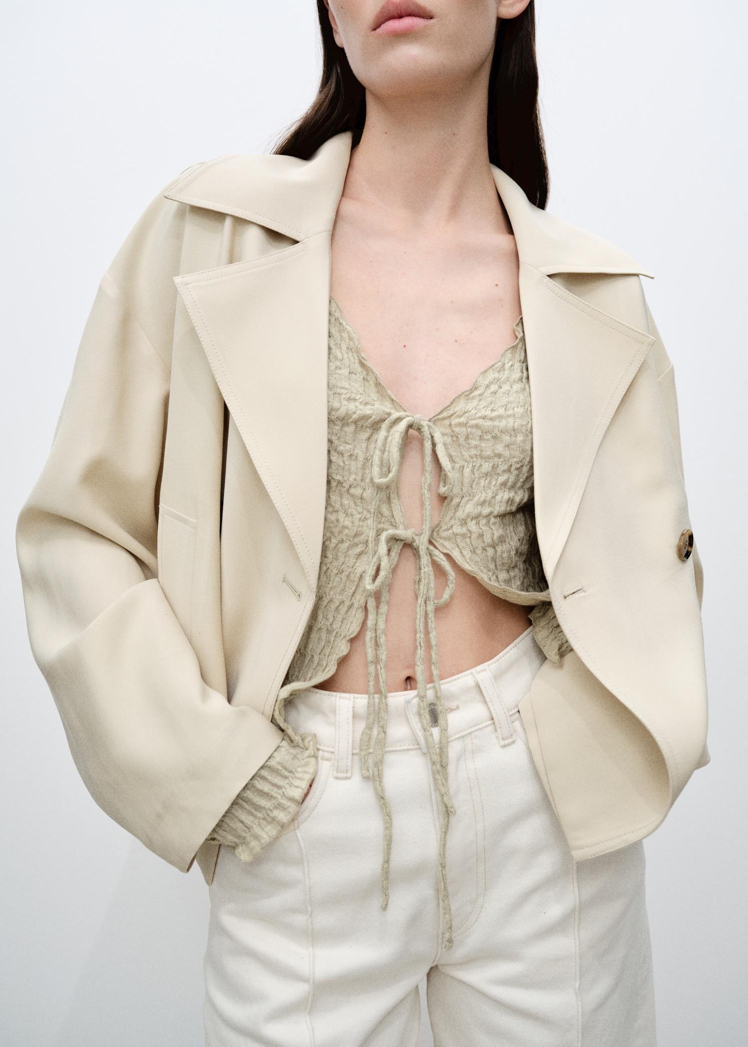 Cotton textured cardigan with bows - Women | MANGO USA Product Image