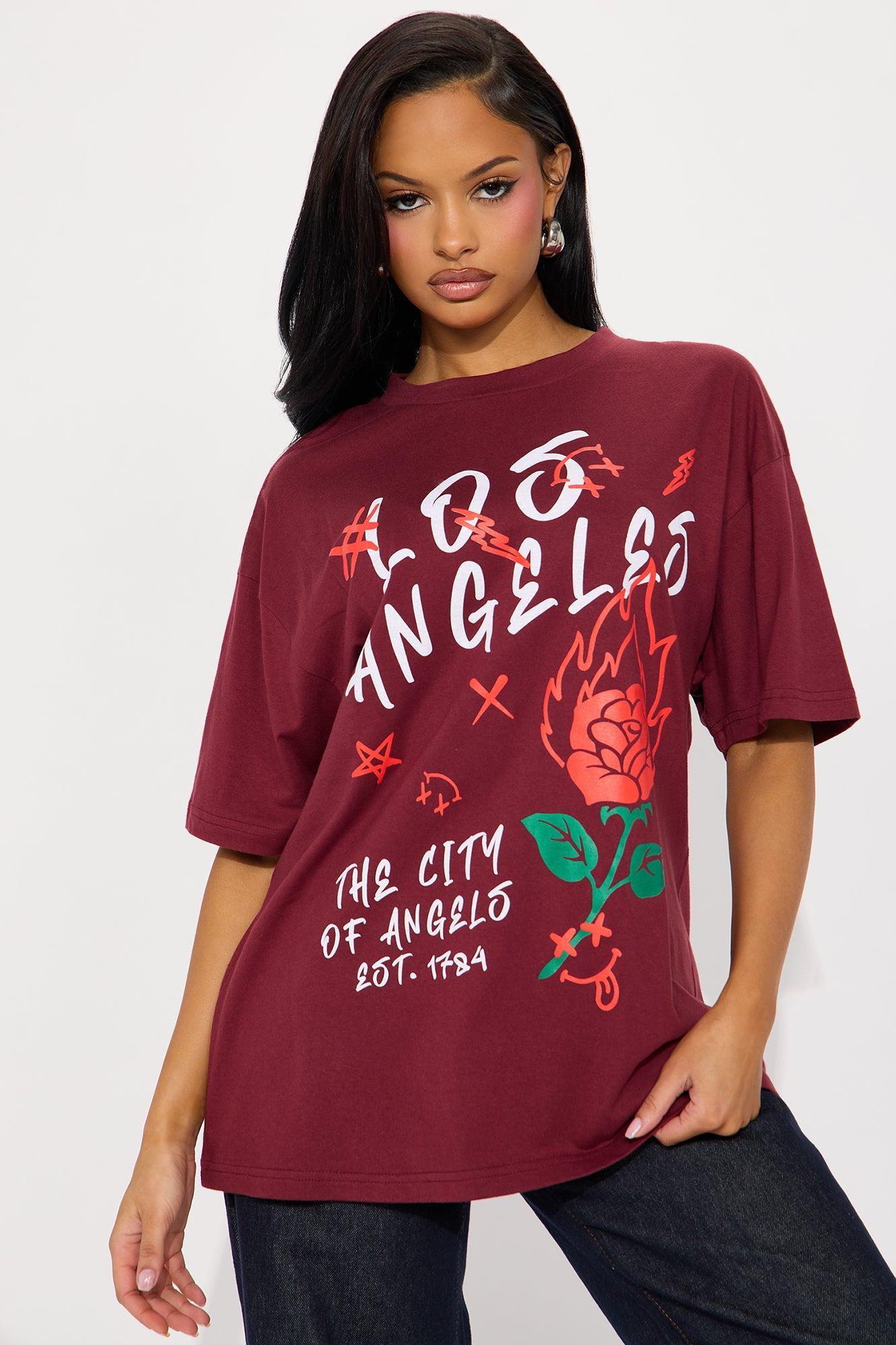 Los Angeles Roses Oversized Tee - Burgundy Product Image