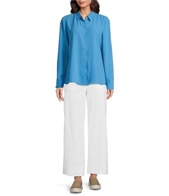 Eileen Fisher Silk Georgette Crepe Classic Collar Long Sleeve Top Product Image
