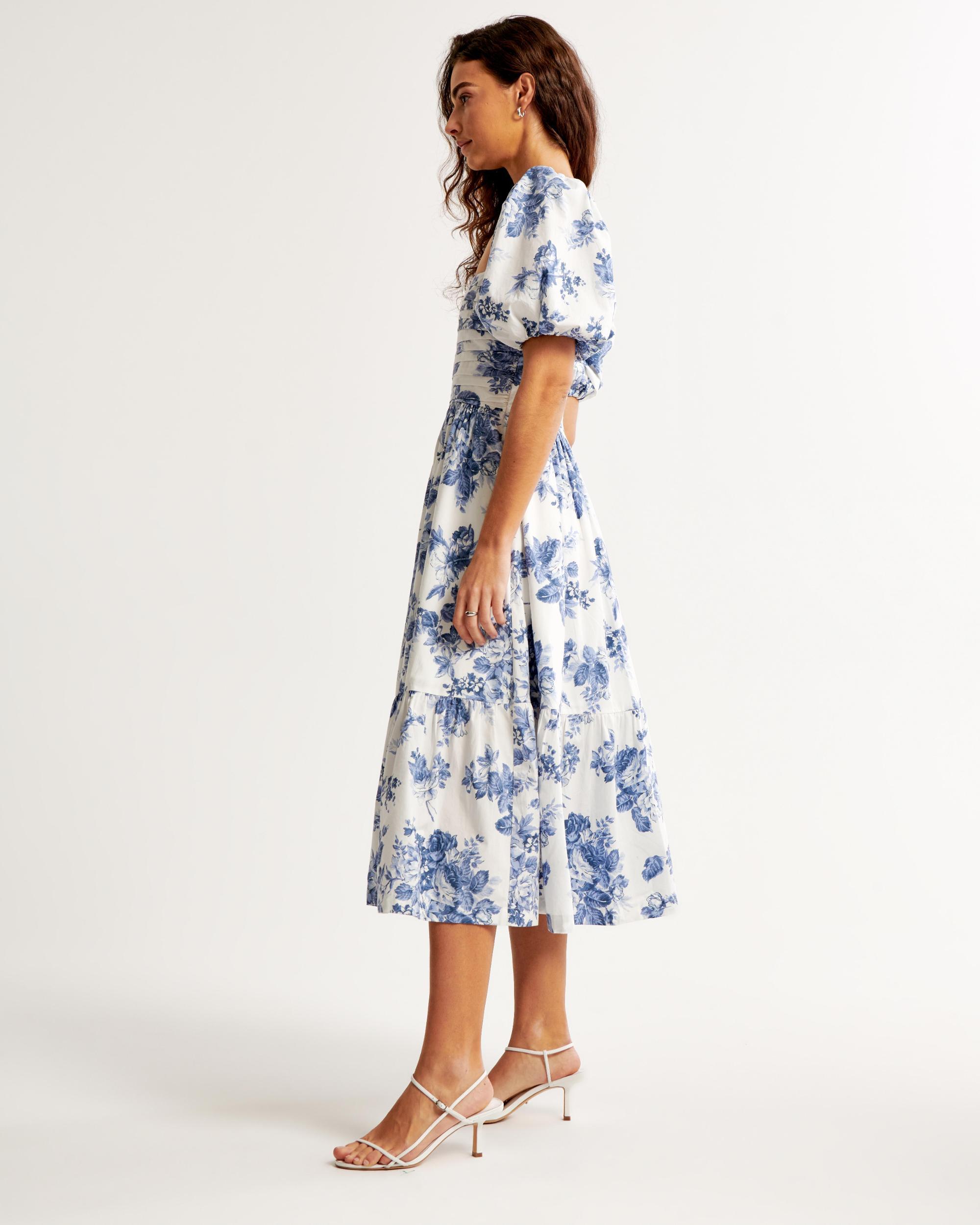 The A&F Emerson Poplin Puff Sleeve Midi Dress Product Image