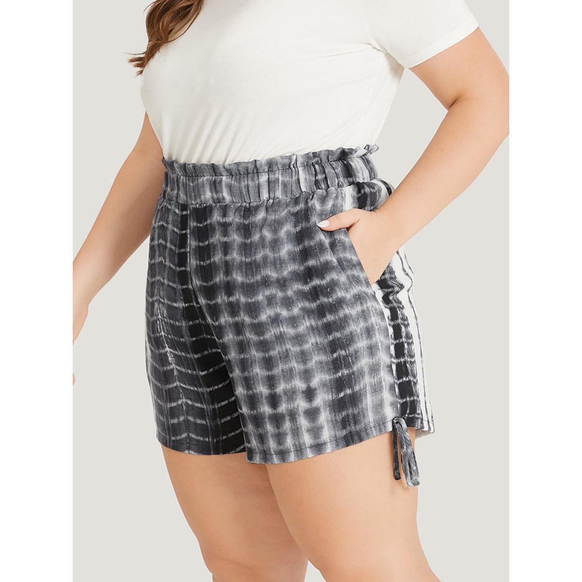 Plus Size Tie Dye Knot Pocket Paperbag Waist Shorts Women Multicolor Casual Cross straps Dailywear Shorts BloomChic 12/L Product Image