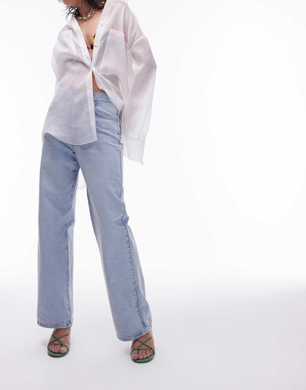 Topshop mid rise Column jeans in vintage bleach Product Image