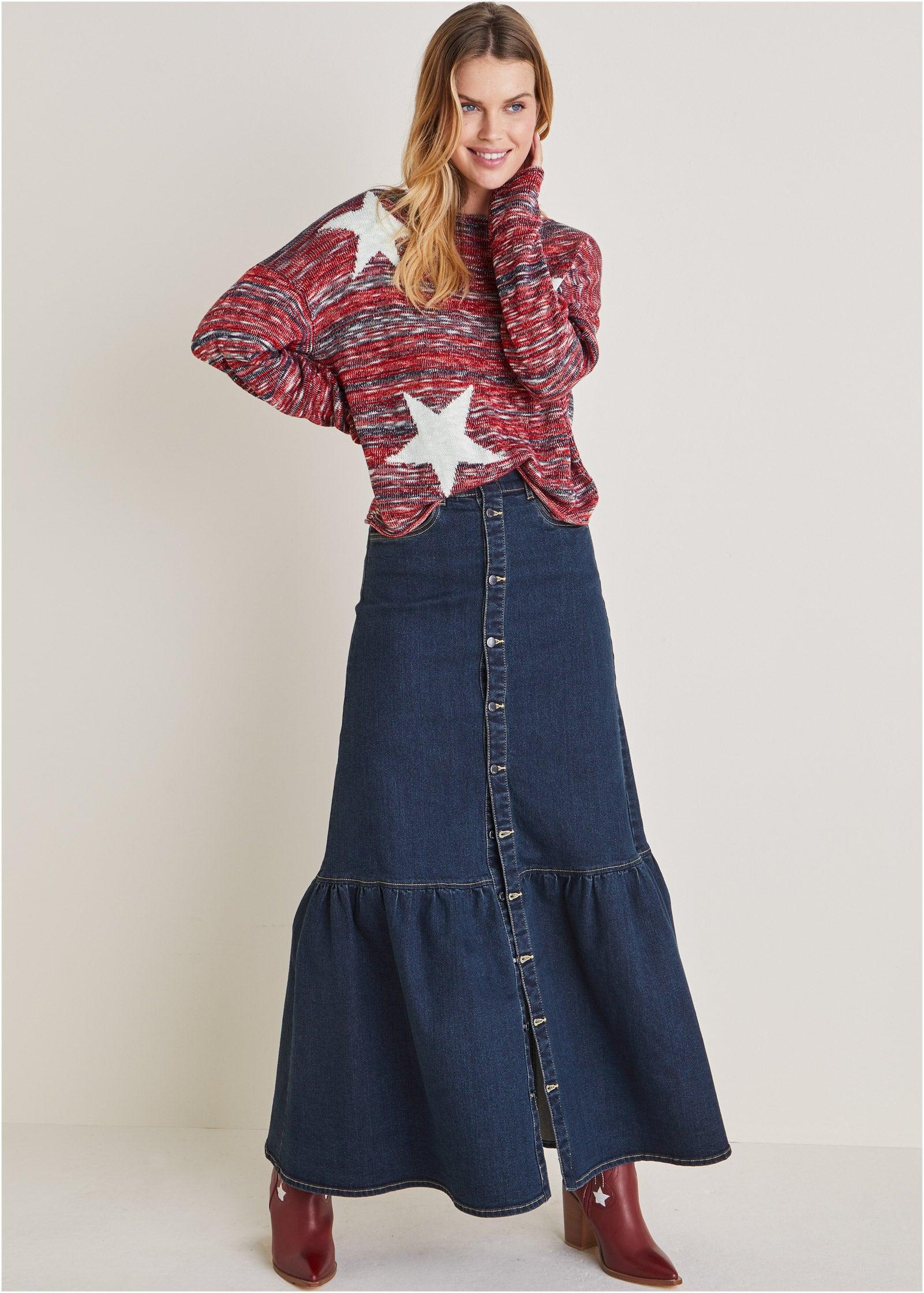 Cotton Slub Star Sweater - Racing Red Multi Product Image
