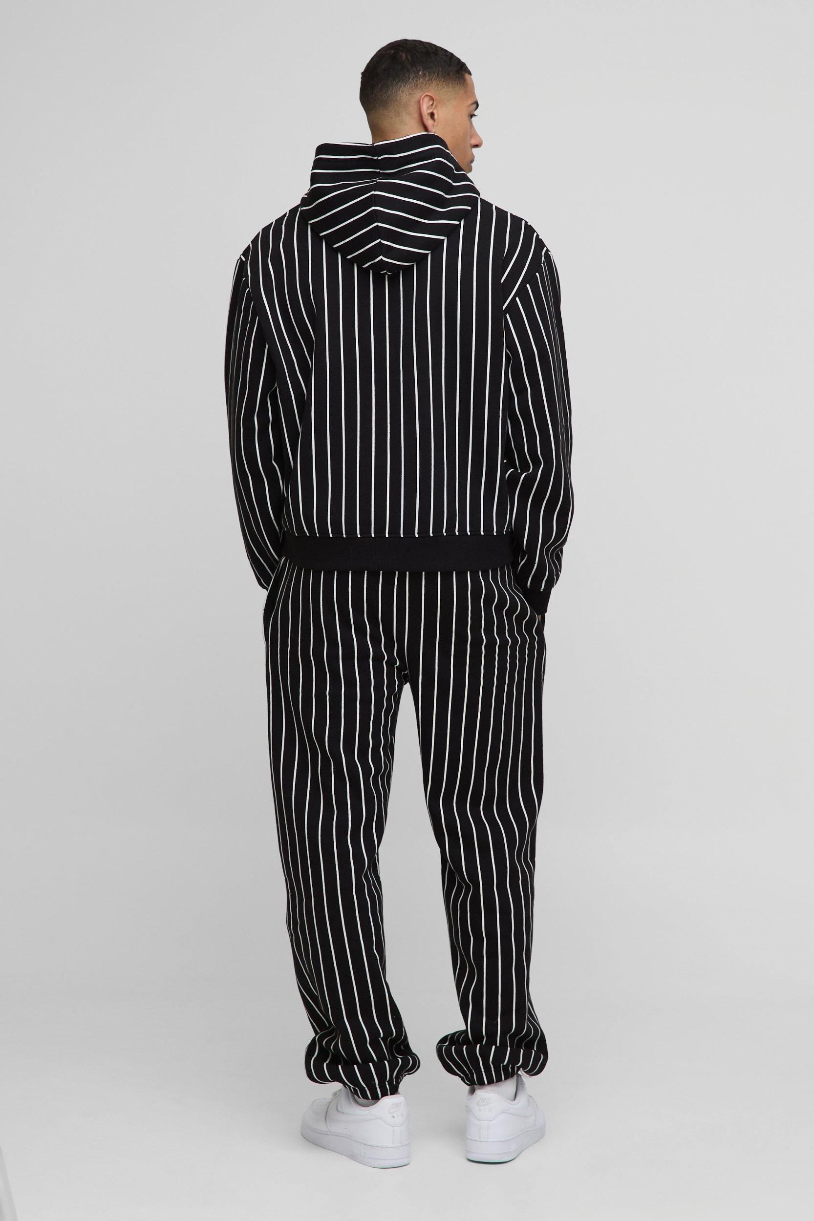 Oversized Boxy LA Applique Pinstripe Zip Through Hoodie | boohooMAN USA Product Image