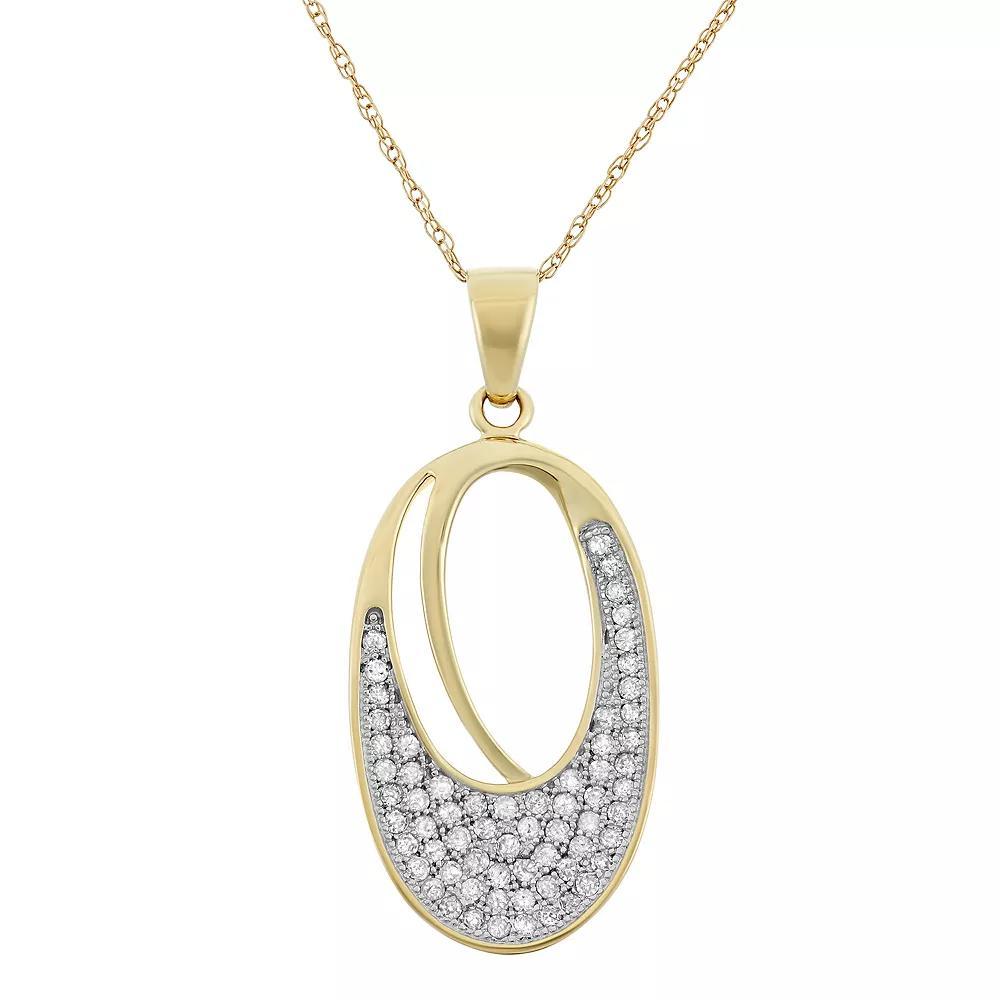 1/3 Carat T.W. Diamond 10k Gold Oval Pendant Necklace, Women's, Size: 18", White Product Image
